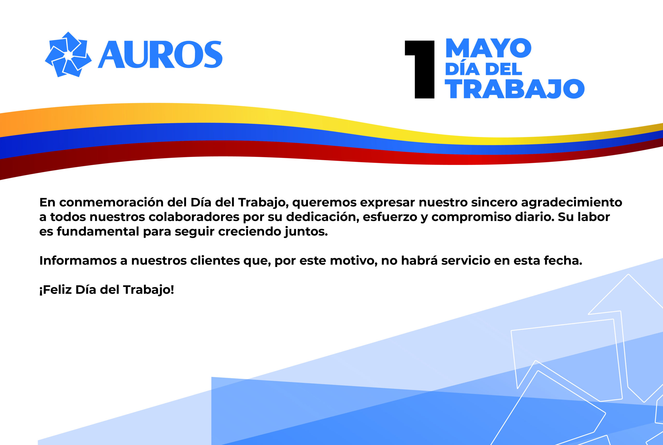 Aviso AUROS Día del Trabajo 1 de mayo de 2026