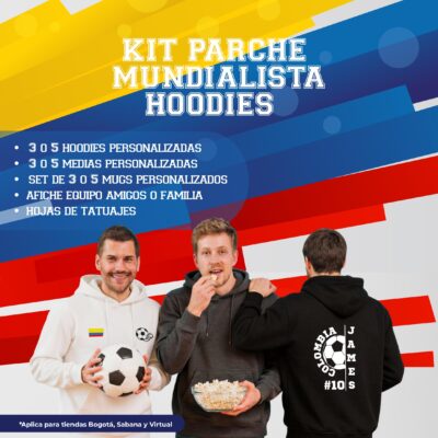 Kit parche mundialista de AUROS con hoodies personalizados, medias, mugs, afiche de equipo y hojas de tatuajes para celebrar la temporada de fútbol