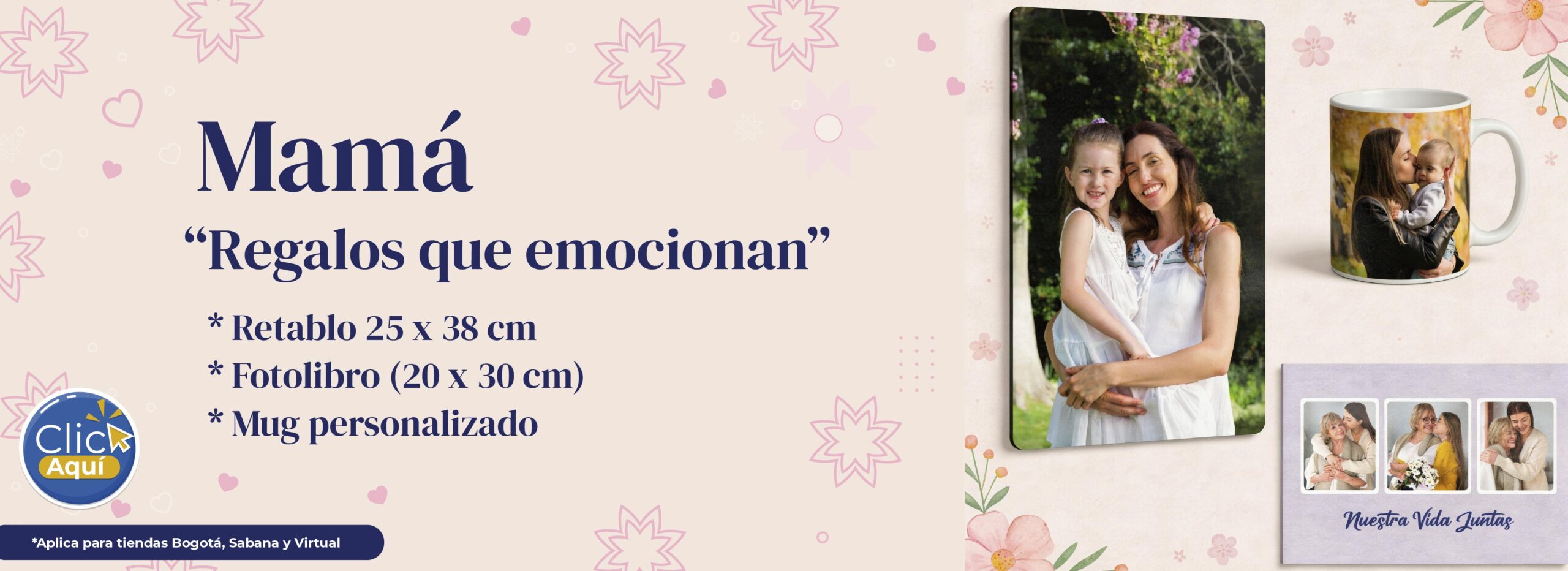 Regalos para mamá en el Día de la Madre con retablo, fotolibro y mug personalizado en AUROS Bogotá