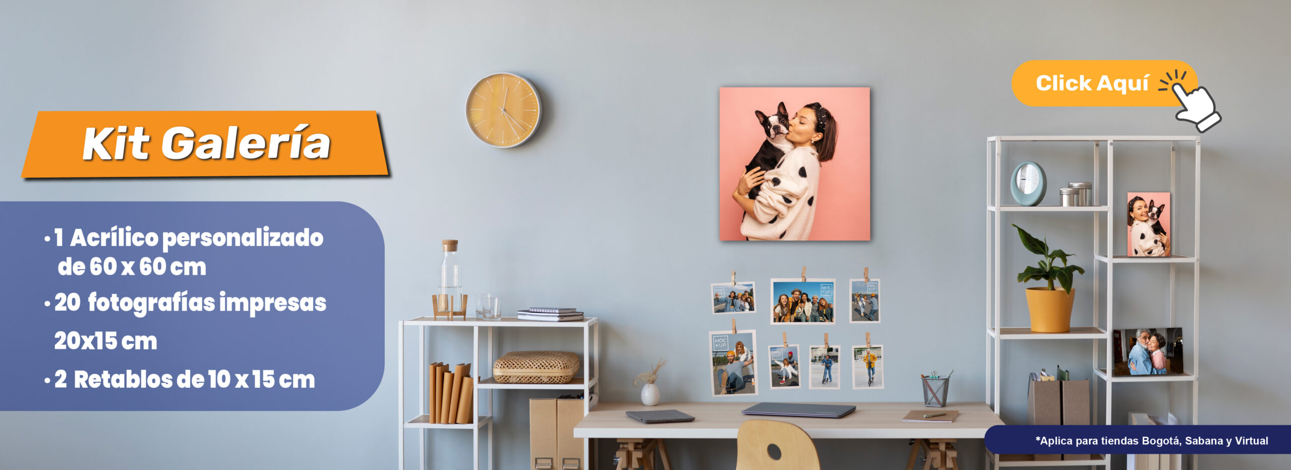 Kit Galería Personalizada con acrílico 60x60, fotografías impresas y retablos personalizados